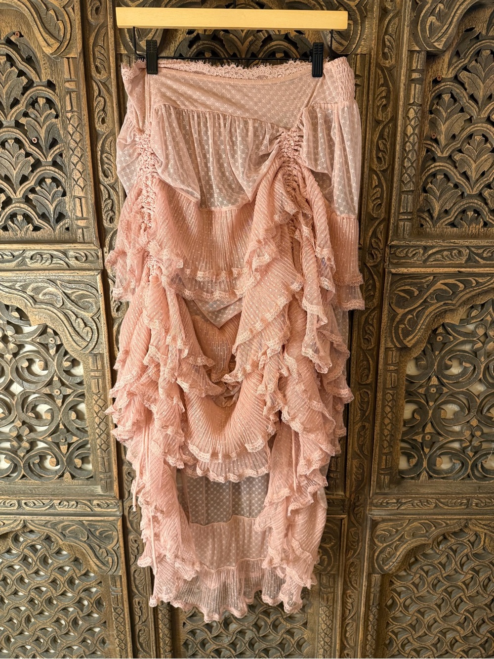 Free People Blush Pink Ruffled High-Low Skirt